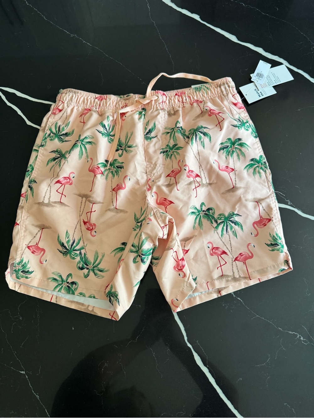 Old Navy Pink Flamingo & Green Palm Swim Trunks